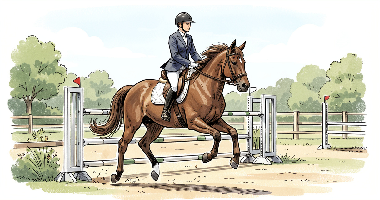 Cavalière en position classique sur un cheval en concours d'équitation