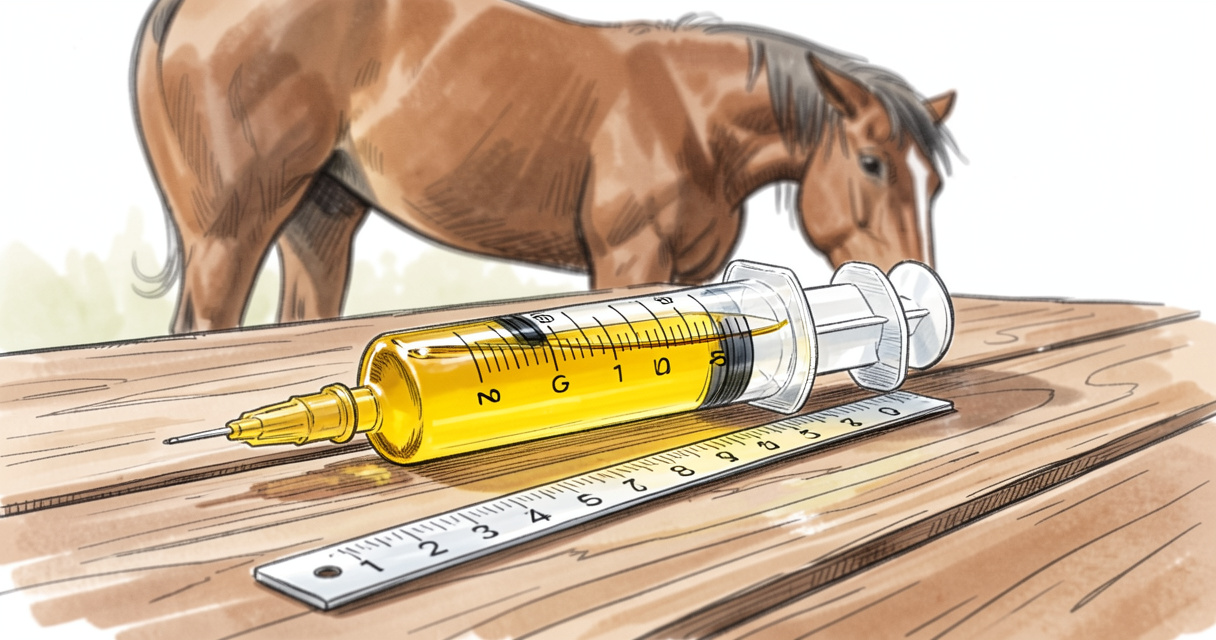 Seringue d'Equest vermifuge gel jaune pour cheval avec mesure de dosage