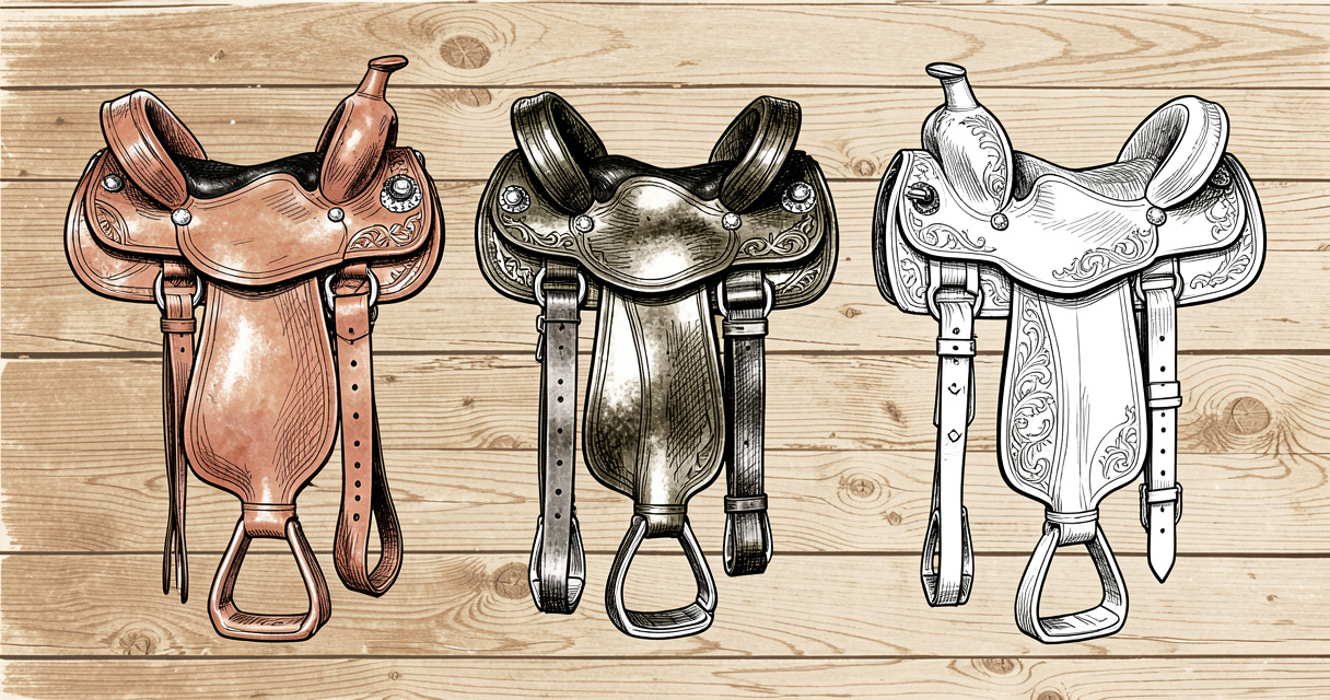 Comparaison visuelle de trois selles western pour différentes disciplines : reining, barrel et trail