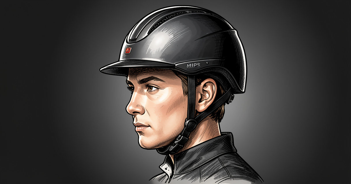 Cavalier portant un casque d'équitation moderne avec la technologie Mips, vue de côté
