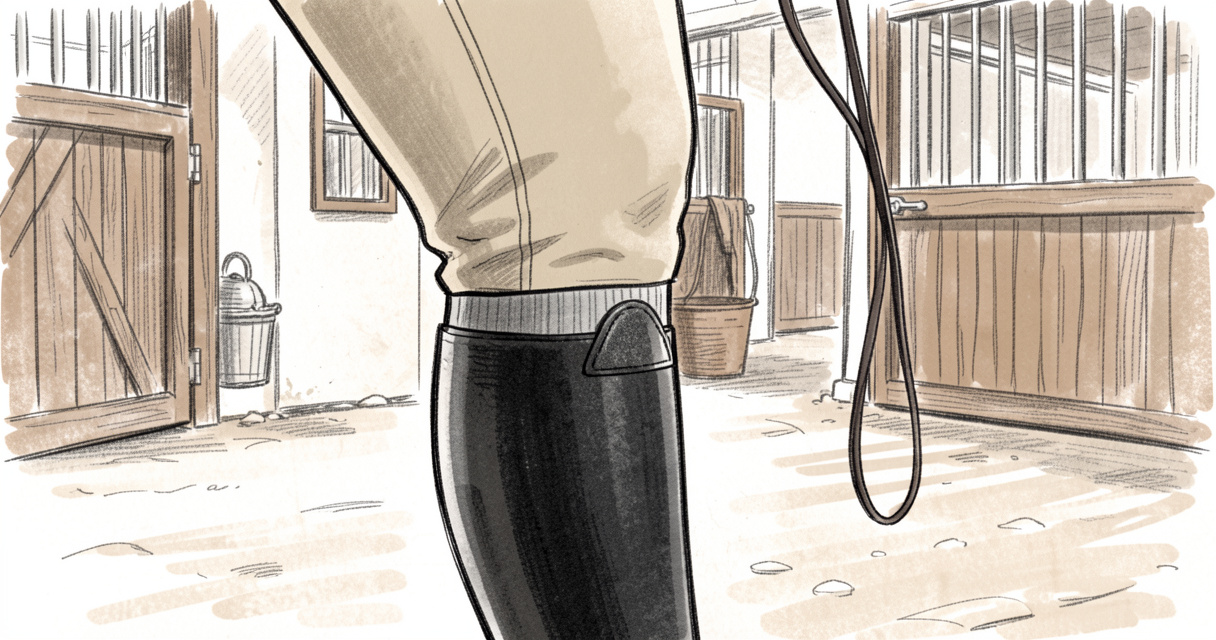 Chaussettes d'équitation avec silicone anti-glisse visibles sous une mini-chaps en cuir