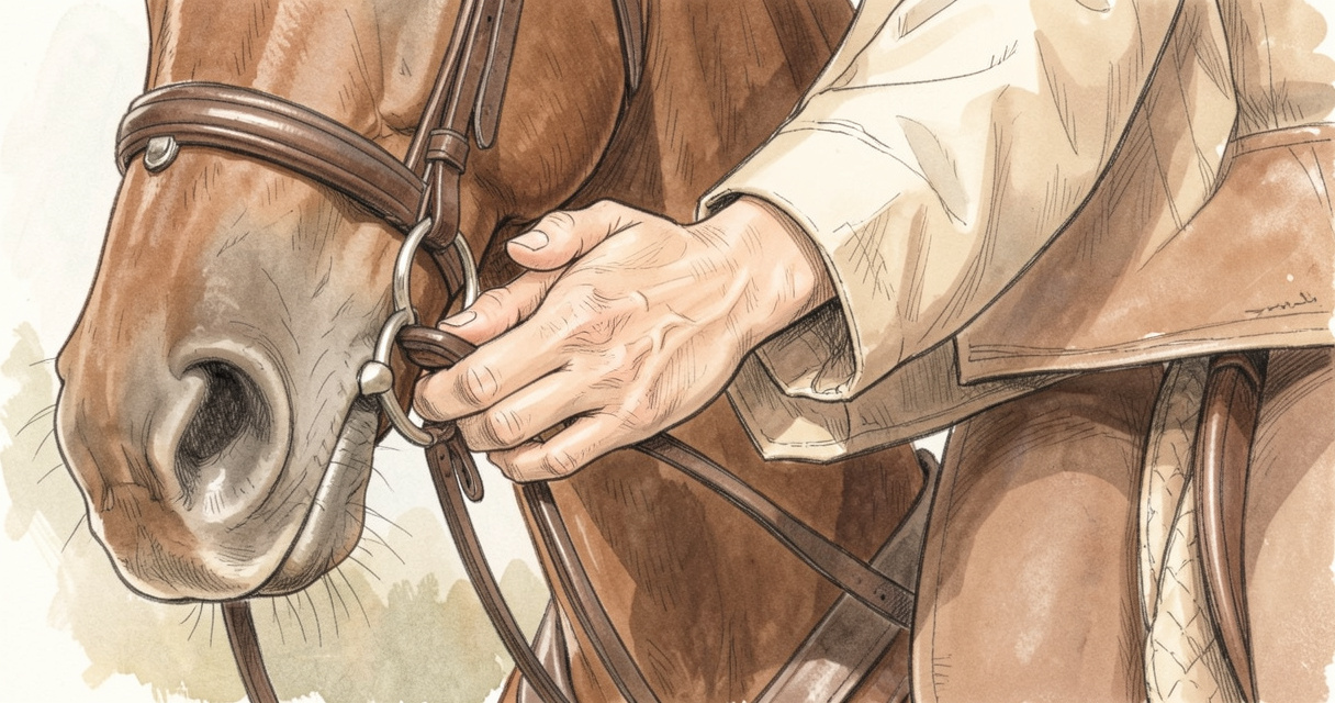 Mains du cavalier tenant les rênes avec légèreté sur un cheval de dressage