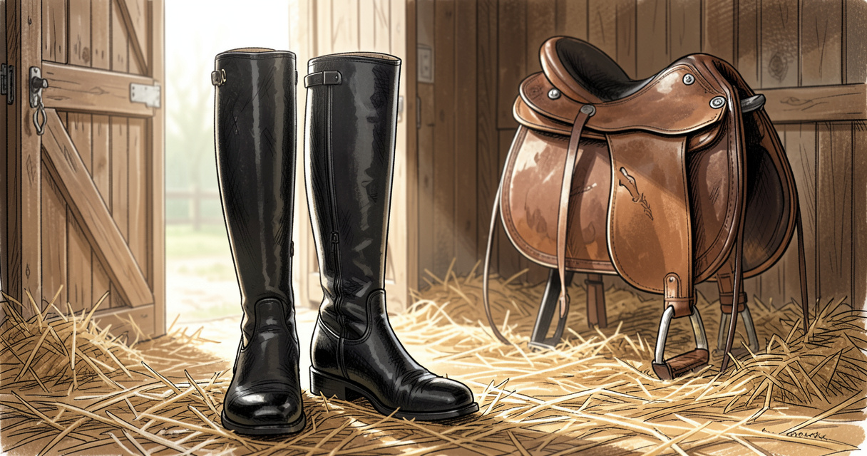 Bottes d'équitation en cuir posées dans une écurie, savoir-faire bottier
