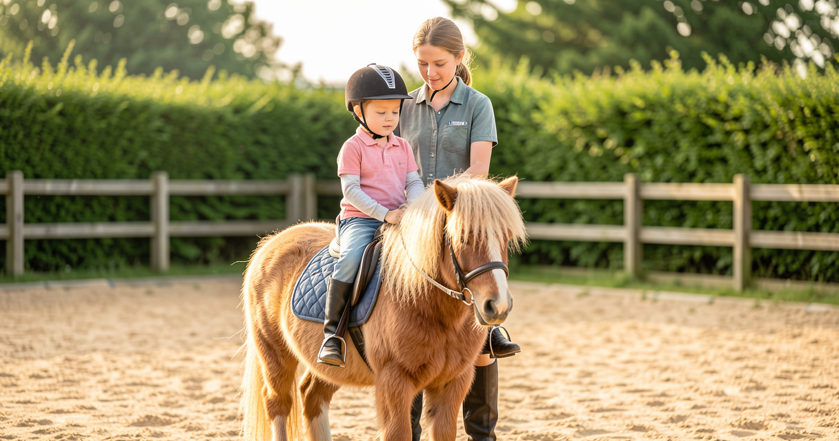 Leçon d'équitation à Montgeron sur poney dans la carrière du centre